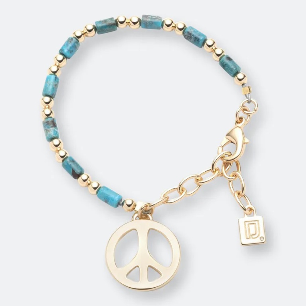 DANNIJO Augustine 10k Goldplated & Turquoise Peace Beaded Bracelet NWT - Picture 4 of 16